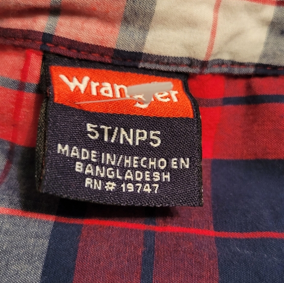Wrangler Toldder Boys Shirt Plaid Red Blue Button Down Size 5T - Picture 5 of 5